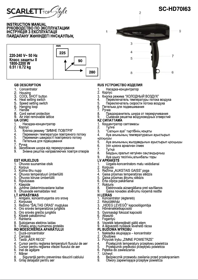 Page 1 de la notice Manuel utilisateur Scarlett SC-HD70I63