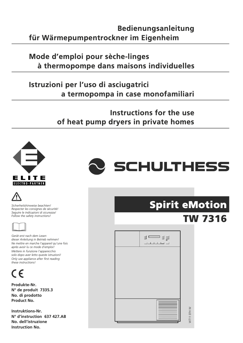 Página 1 del manual Manual de usuario Schulthess Spirit eMotion TW 7316