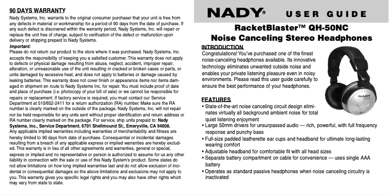 Página 1 del manual Manual de usuario Nady Systems QH-50NC