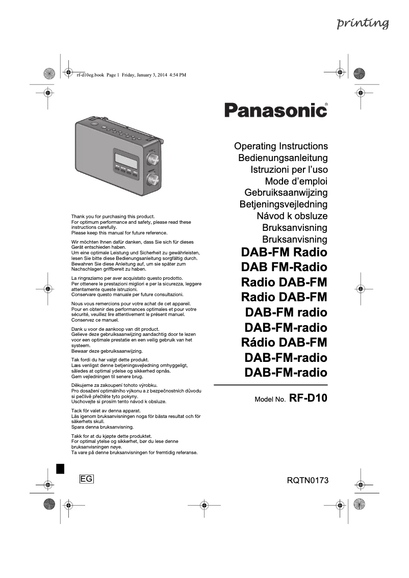Page 1 de la notice Manuel utilisateur Panasonic RF-D10EB