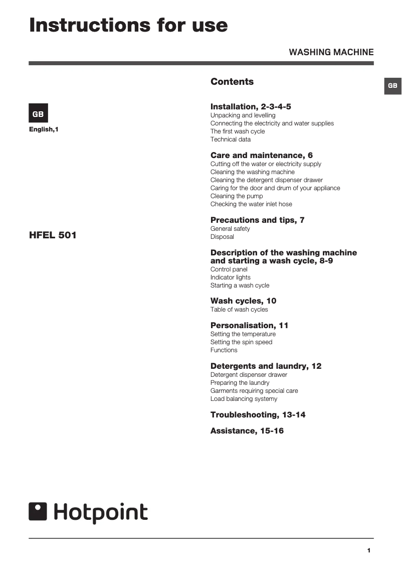 Página 1 del manual Manual de usuario Hotpoint HFEL501P