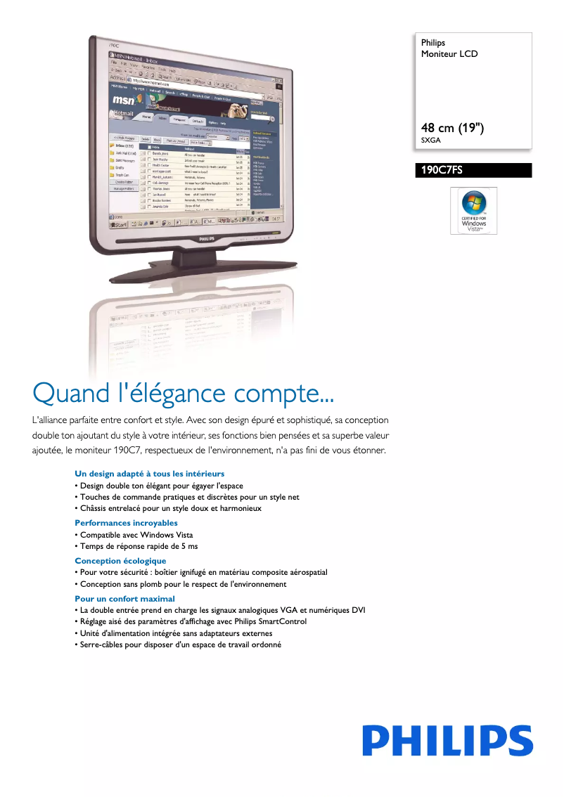 Page n°1 - Fiche technique Philips 190C7FS