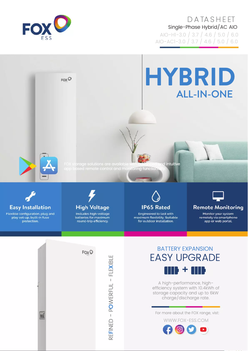 Page 1 de la notice Fiche technique FOX ESS AIO-H1-3.7