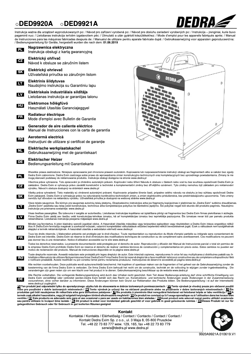Page 1 de la notice Manuel utilisateur DEDRA DED9920A