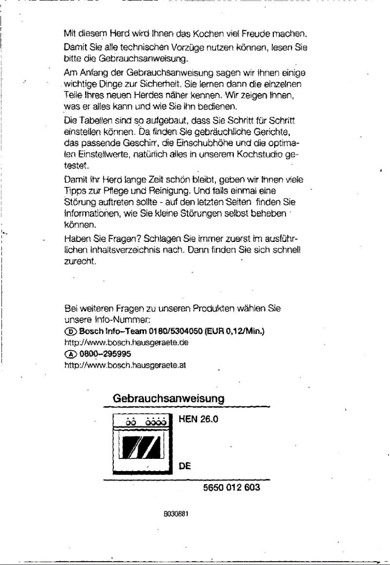 Page 1 de la notice Manuel utilisateur Bosch HEN2660