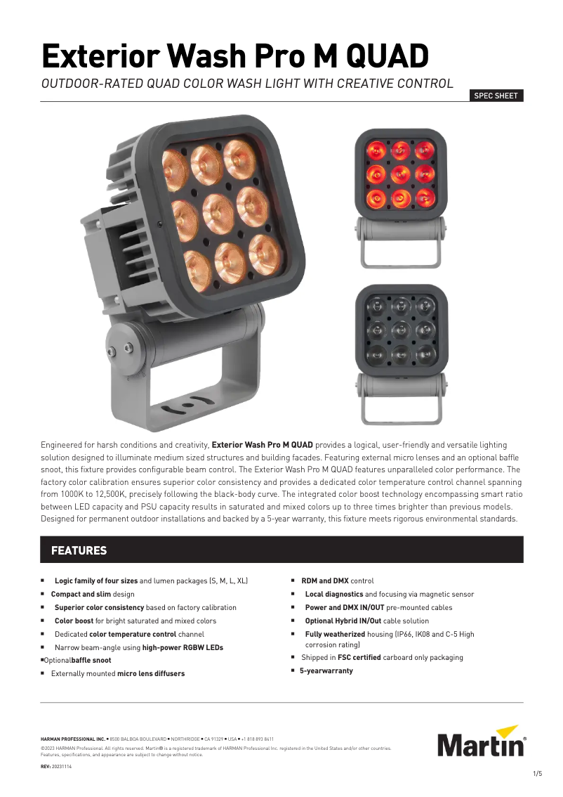 Page 1 de la notice Fiche technique Martin Exterior Wash Pro M QUAD