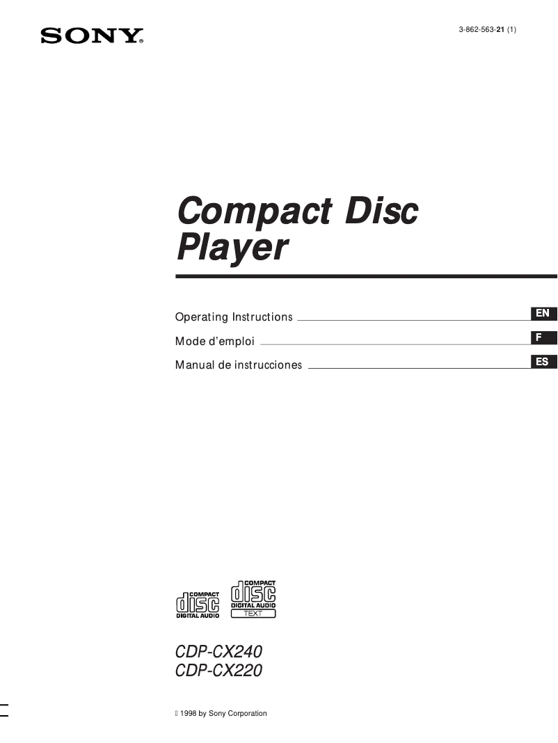Page 1 de la notice Manuel utilisateur Sony CDP-CX220