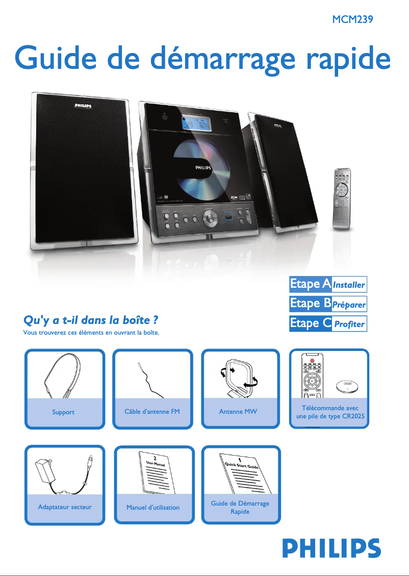 Page 1 of the manual Quick Start Guide Philips MCM239