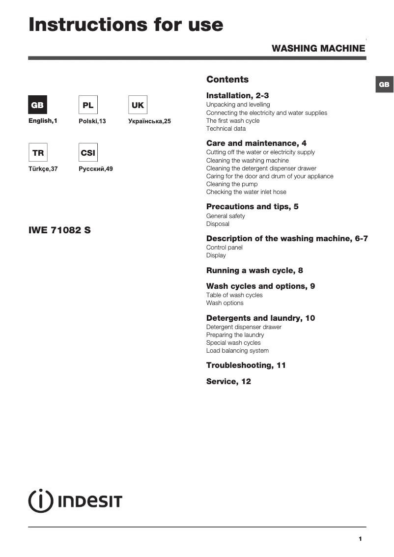 Página 1 del manual Manual de usuario Indesit IWE 71082 S C ECO
