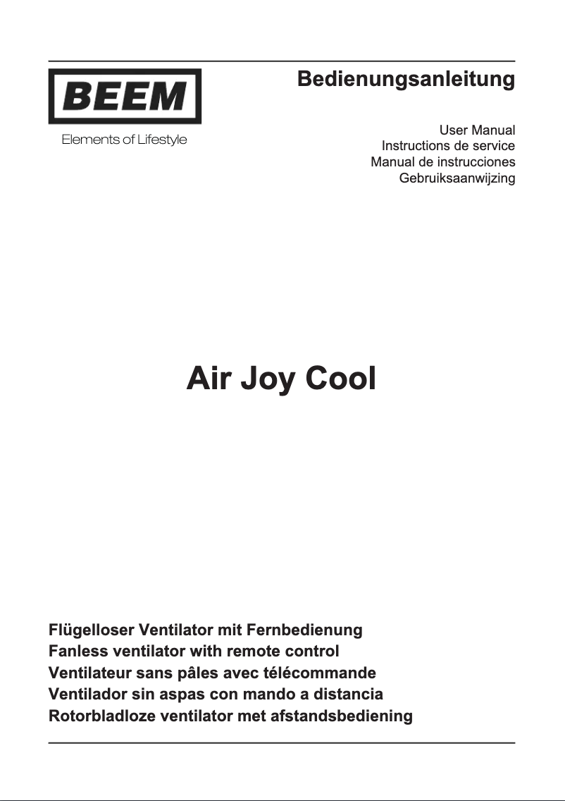 Page 1 de la notice Manuel utilisateur BEEM Air Joy Cool