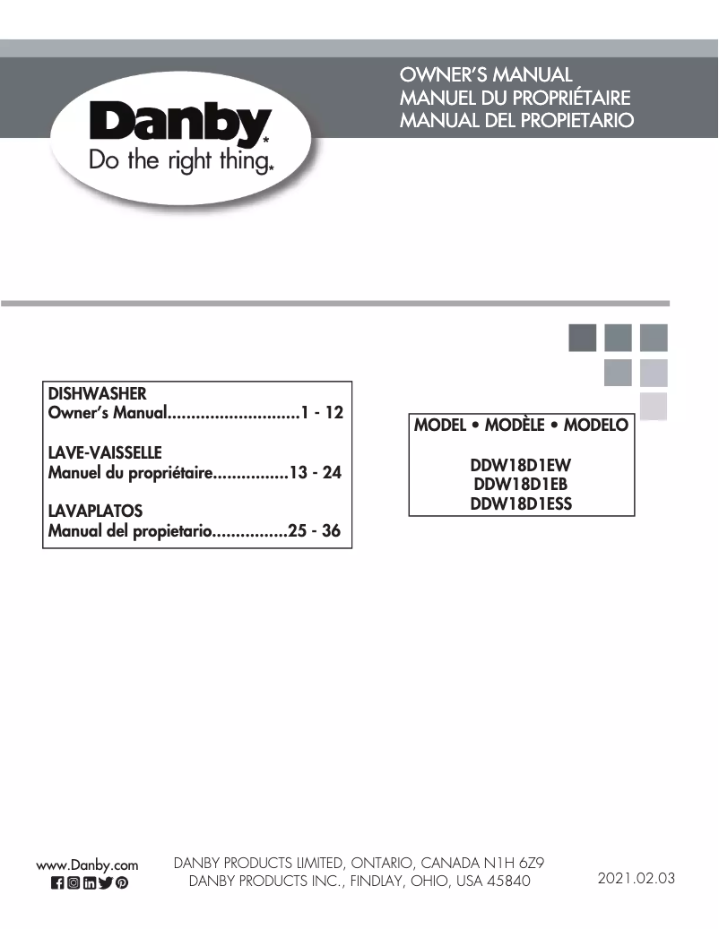 Page 1 de la notice Manuel utilisateur Danby DDW18D1EB