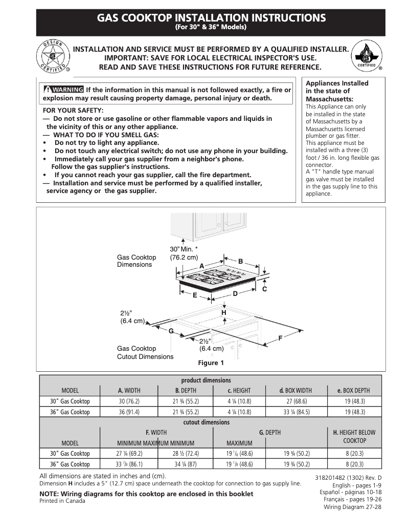Page 1 de la notice Guide d'installation Frigidaire FFGC3025LS