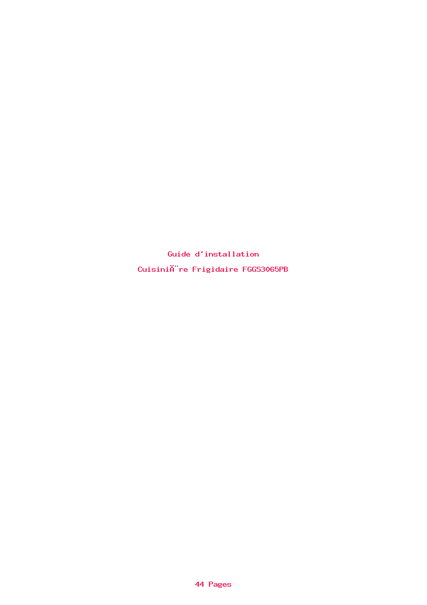 Page 1 de la notice Guide d'installation Frigidaire FGGS3065PB