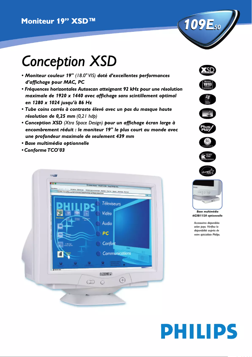 Page 1 de la notice Fiche technique Philips 109E50