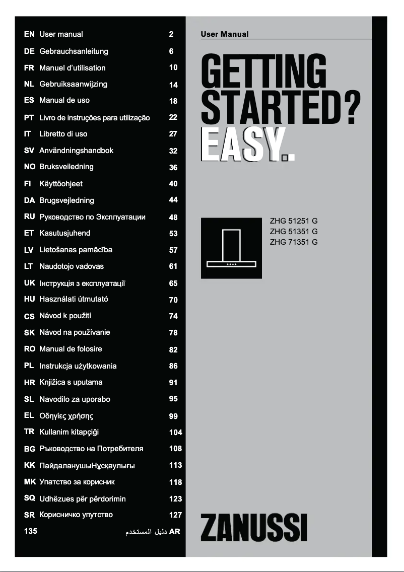 Page 1 de la notice Manuel utilisateur Zanussi ZHG51351G