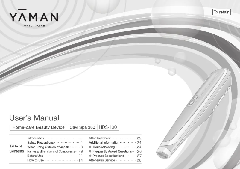 Page 1 de la notice Manuel utilisateur YA-MAN Cavispa 360