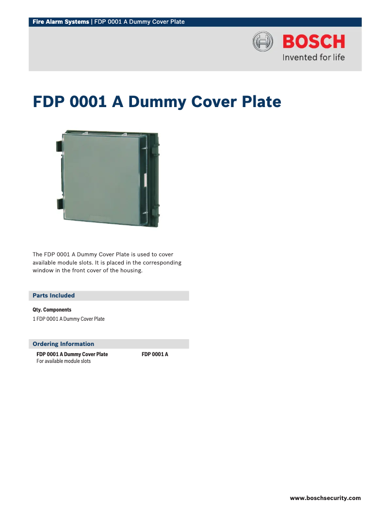 Page 1 of the manual User Manual Bosch FDP 0001 A