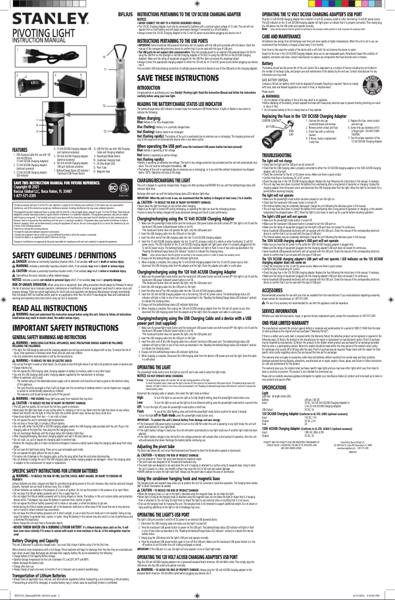 Page 1 de la notice Manuel utilisateur Stanley BFLIUS