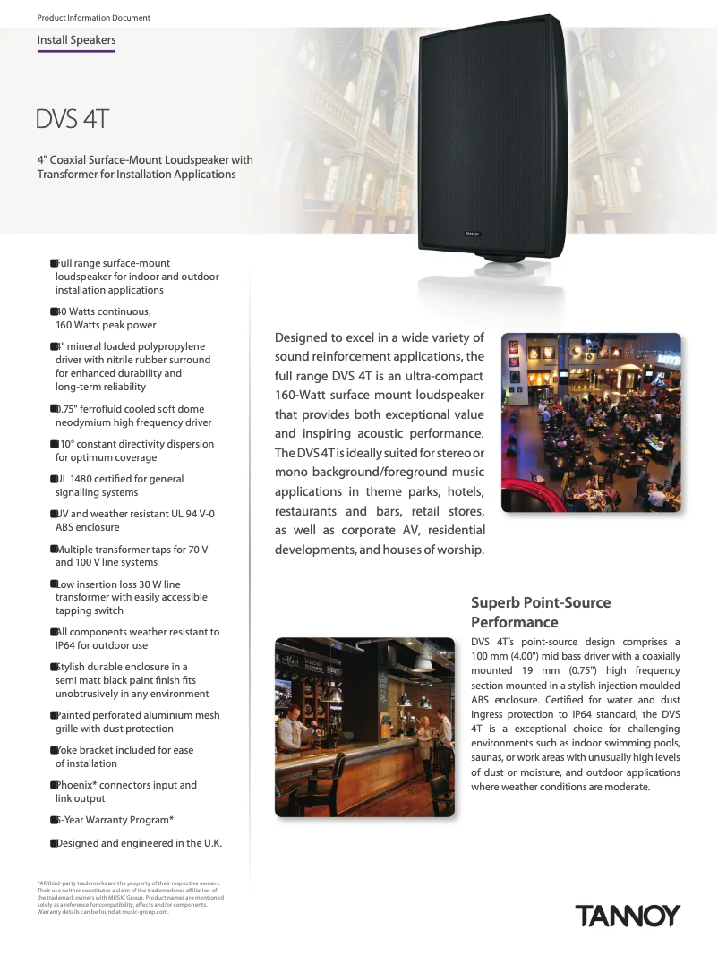 Page 1 de la notice Fiche technique Tannoy DVS 4T