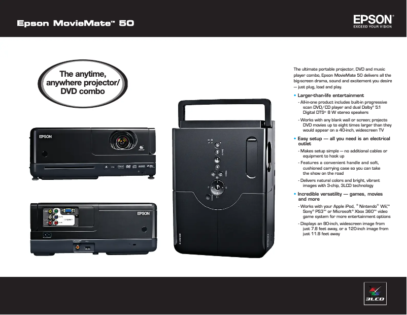 Page 1 de la notice Brochure Epson MovieMate 50