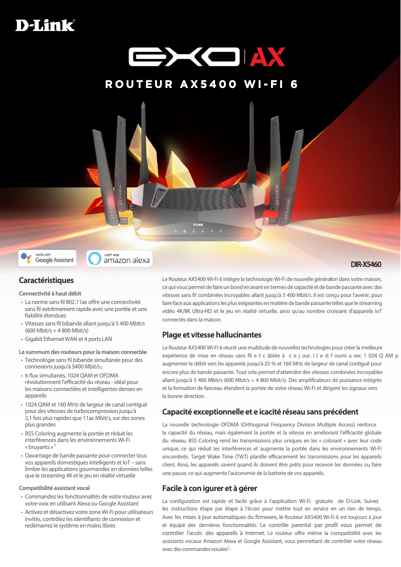 Page 1 de la notice Fiche technique D-Link DIR-X5460