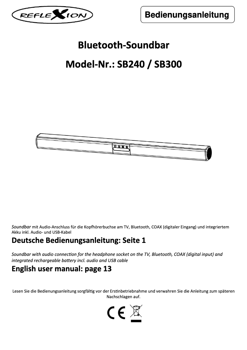 Page 1 de la notice Manuel utilisateur Reflexion SB240