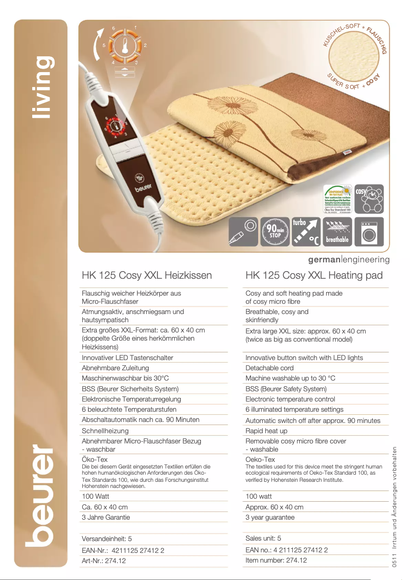 Page 1 de la notice Fiche technique Beurer HK 125