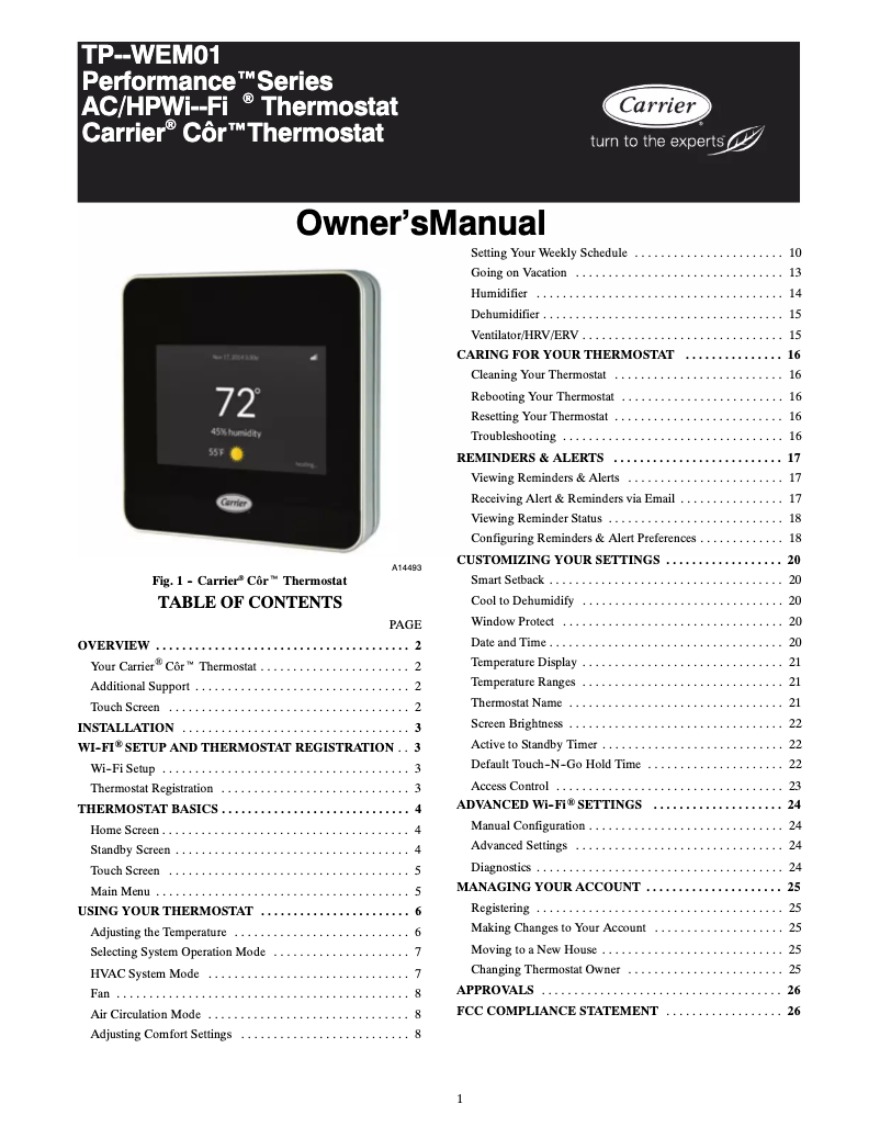 Página 1 del manual Manual de usuario Carrier TP-WEM01 Cor