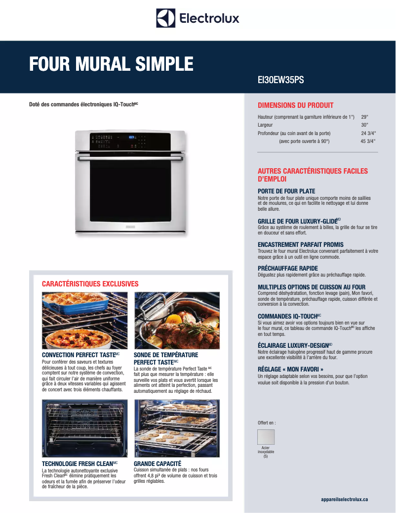 Page 1 de la notice Fiche technique Electrolux EI30EW35PS