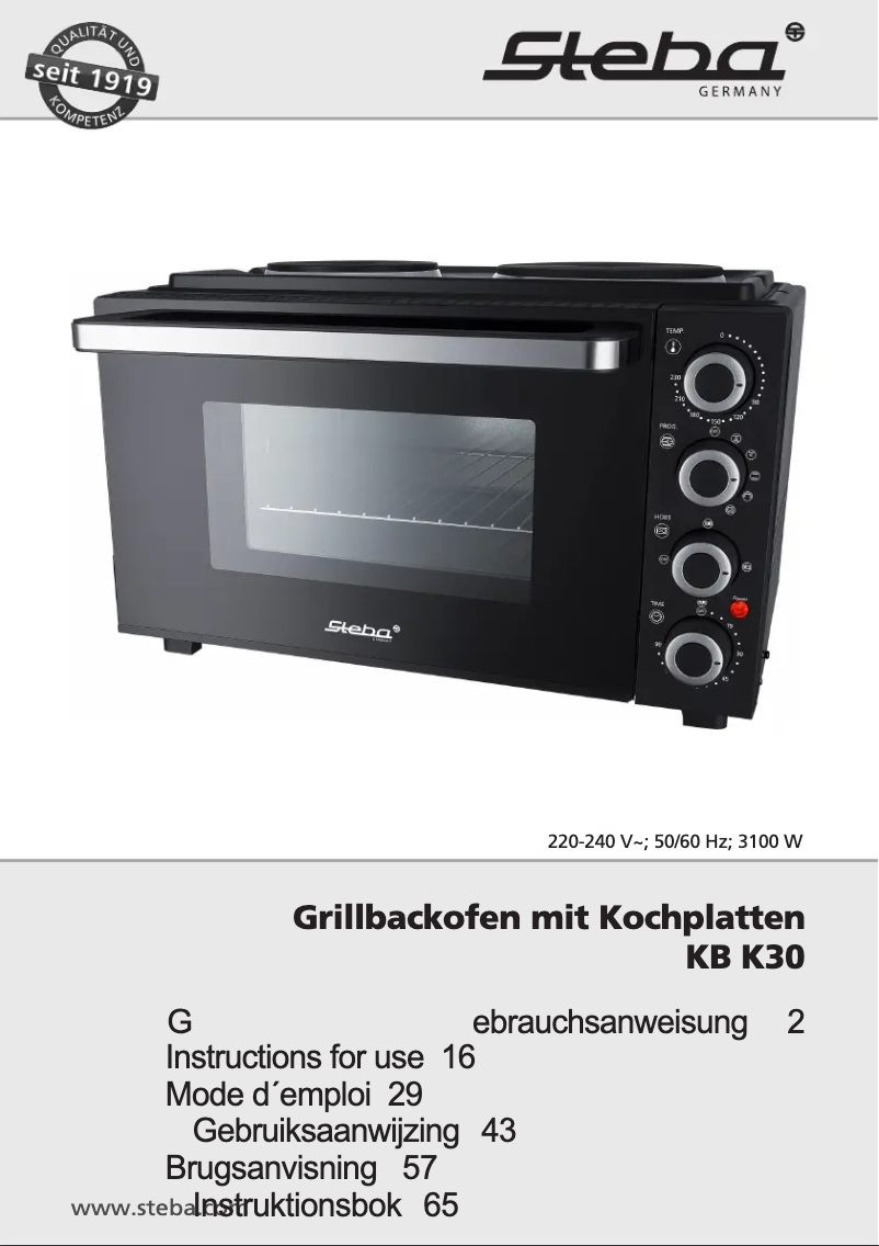 Page 1 de la notice Manuel utilisateur Steba KB K30