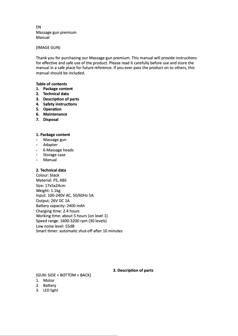 Page 1 de la notice Manuel utilisateur Silvergear Massage Gun Pro