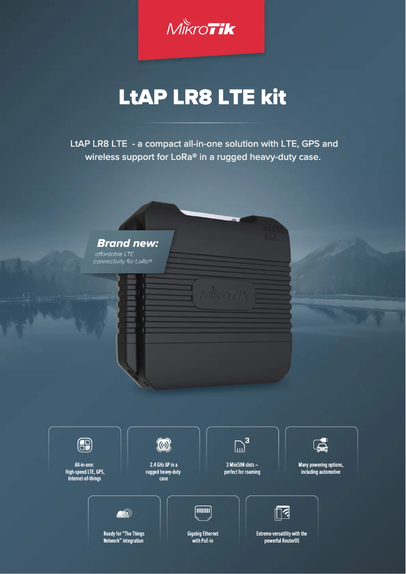 Page 1 de la notice Brochure Mikrotik LtAP LR8 LTE kit