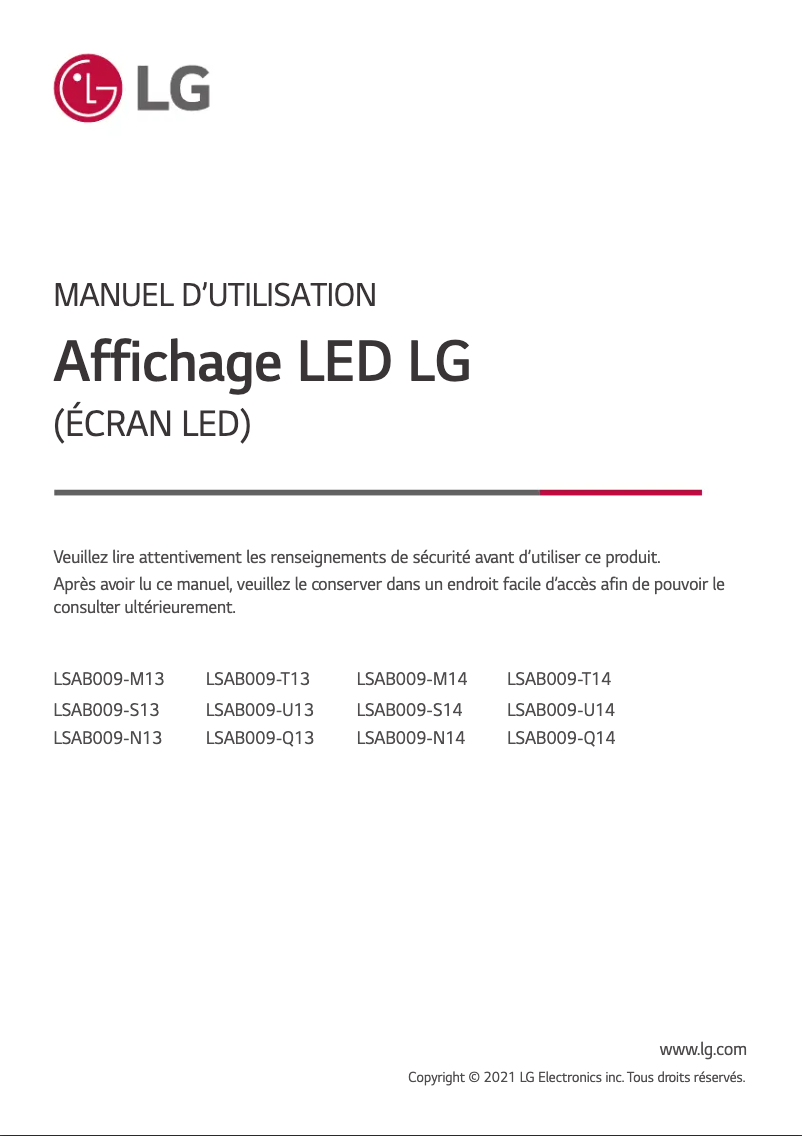 Page 1 de la notice Manuel utilisateur LG LSAB009-N14