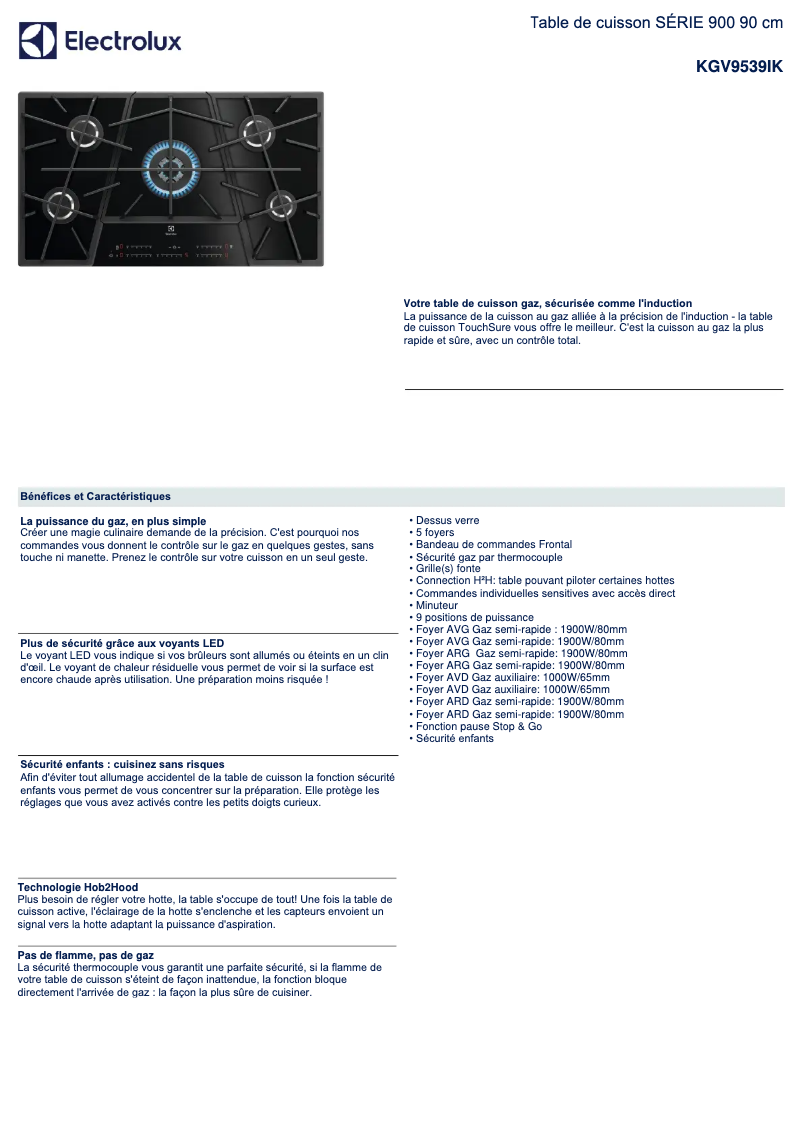 Página 1 del manual Ficha técnica Electrolux KGV9539IK
