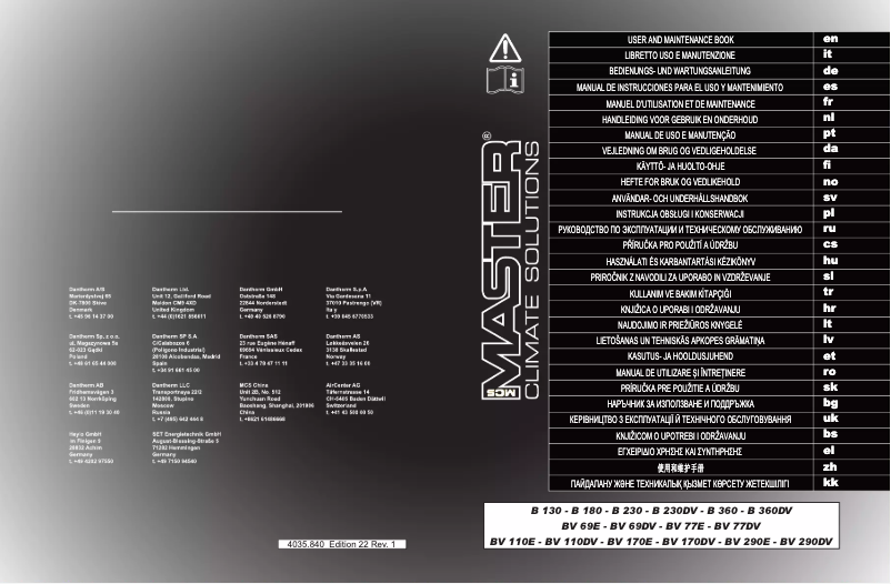 Page 1 de la notice Manuel utilisateur Master BV 170