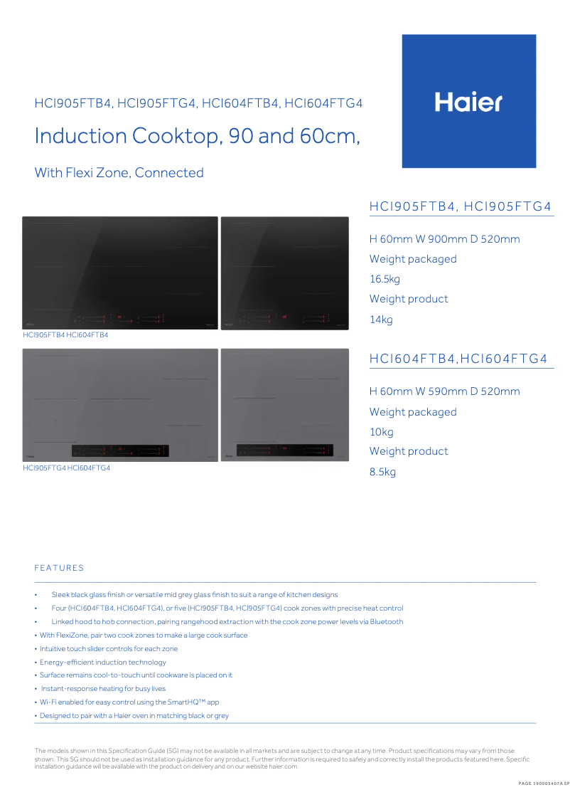 Página 1 del manual Ficha técnica Haier HCI905FTB4