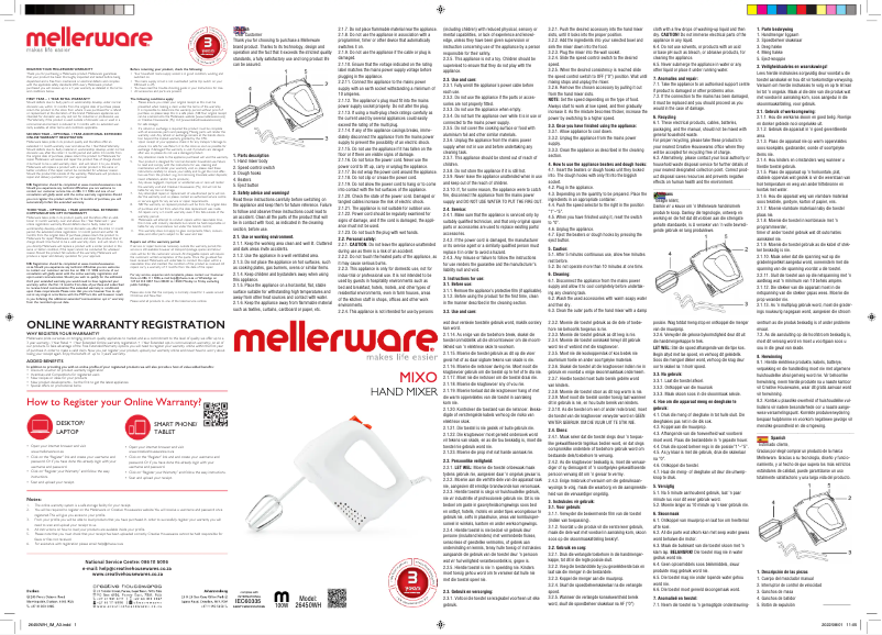 Page 1 de la notice Manuel utilisateur Mellerware Mixo 26450WH