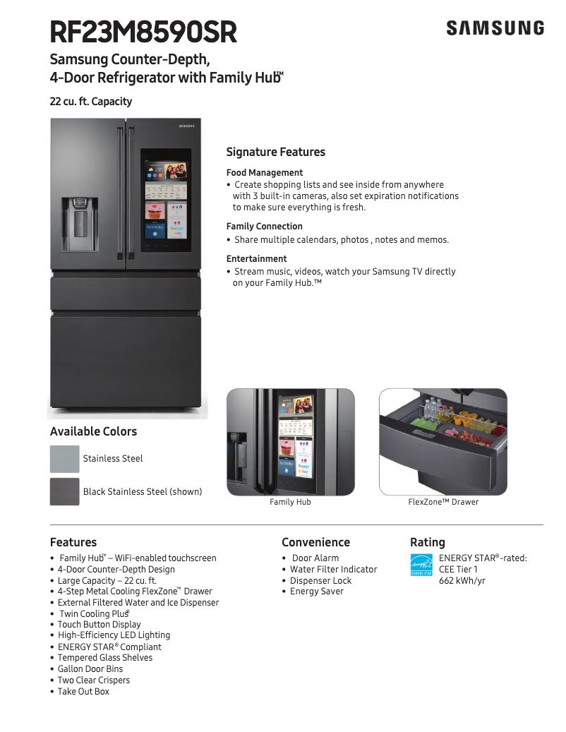 Page 1 de la notice Fiche technique Samsung RF23M8570SR
