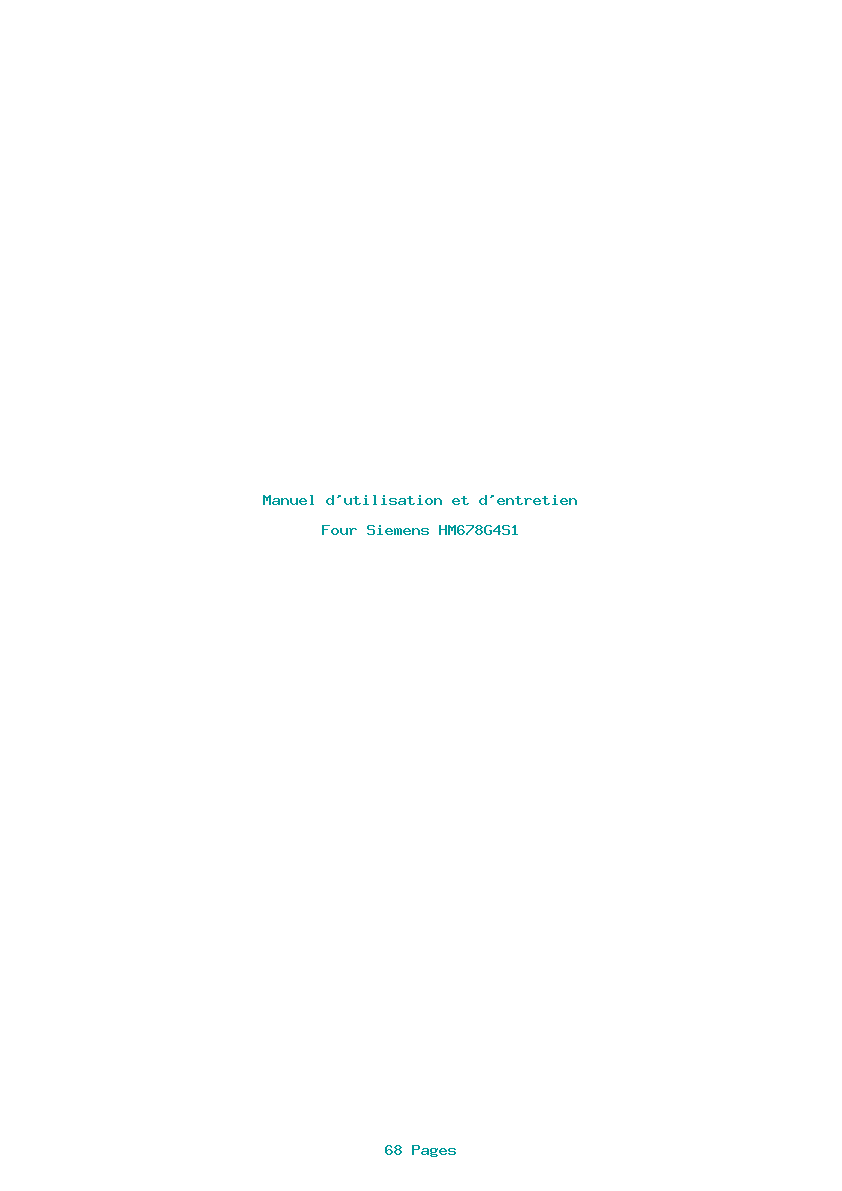 Page 1 de la notice Manuel d'utilisation et d'entretien Siemens HM678G4S1