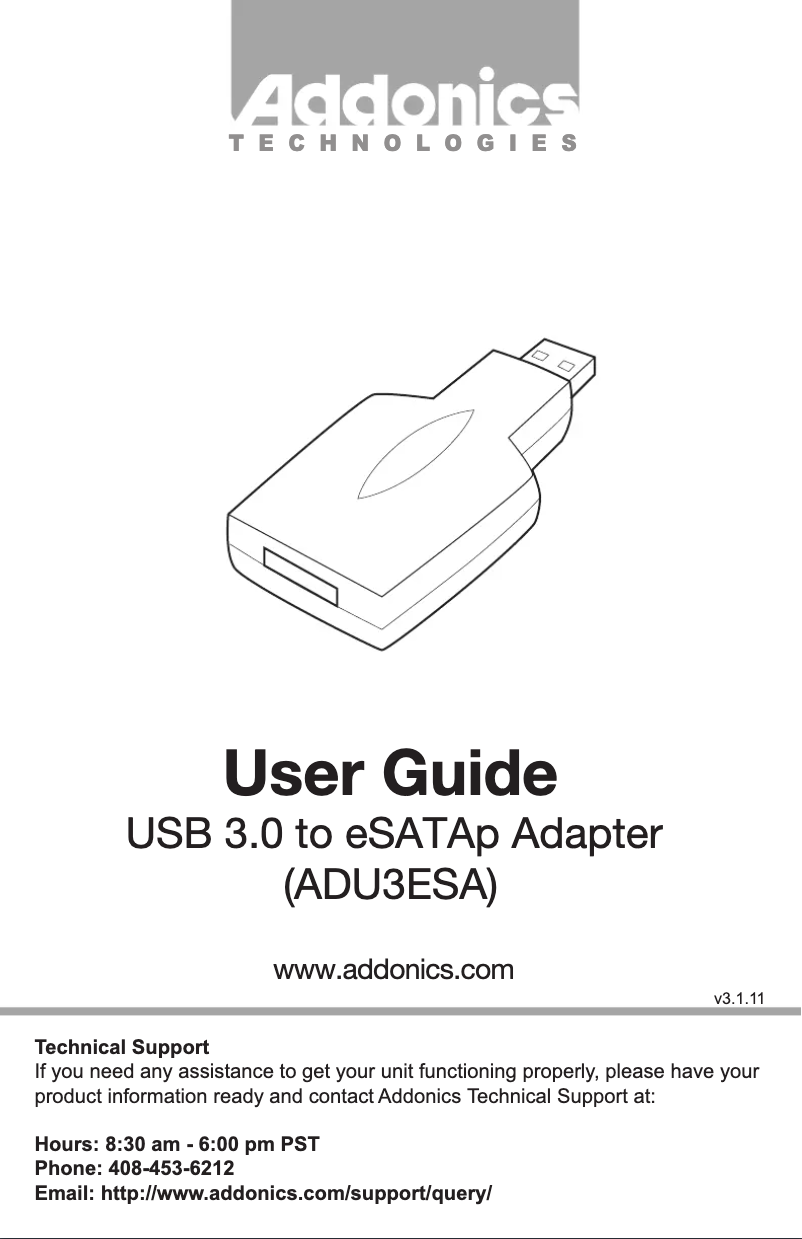 Page 1 de la notice Manuel utilisateur Addonics ADU3ESA