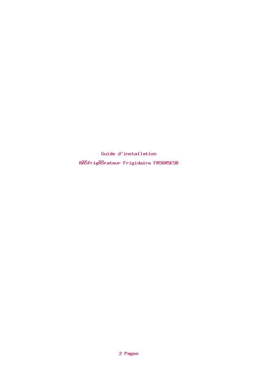 Page 1 de la notice Guide d'installation Frigidaire FRS6R5ESB