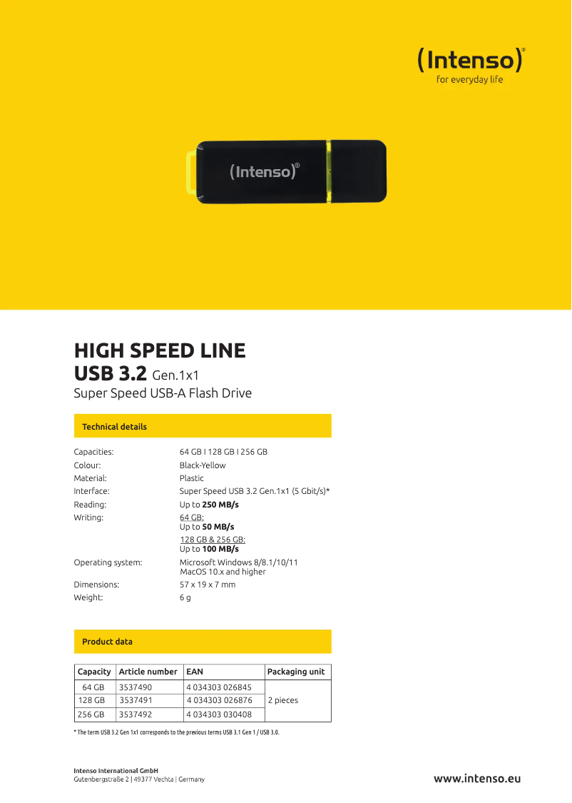 Page 1 de la notice Manuel utilisateur Intenso High Speed Line USB 3.2