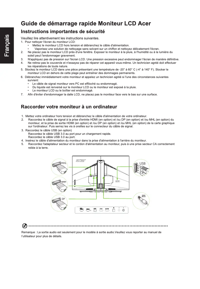 Page 1 de la notice Manuel utilisateur Acer XZ321QU