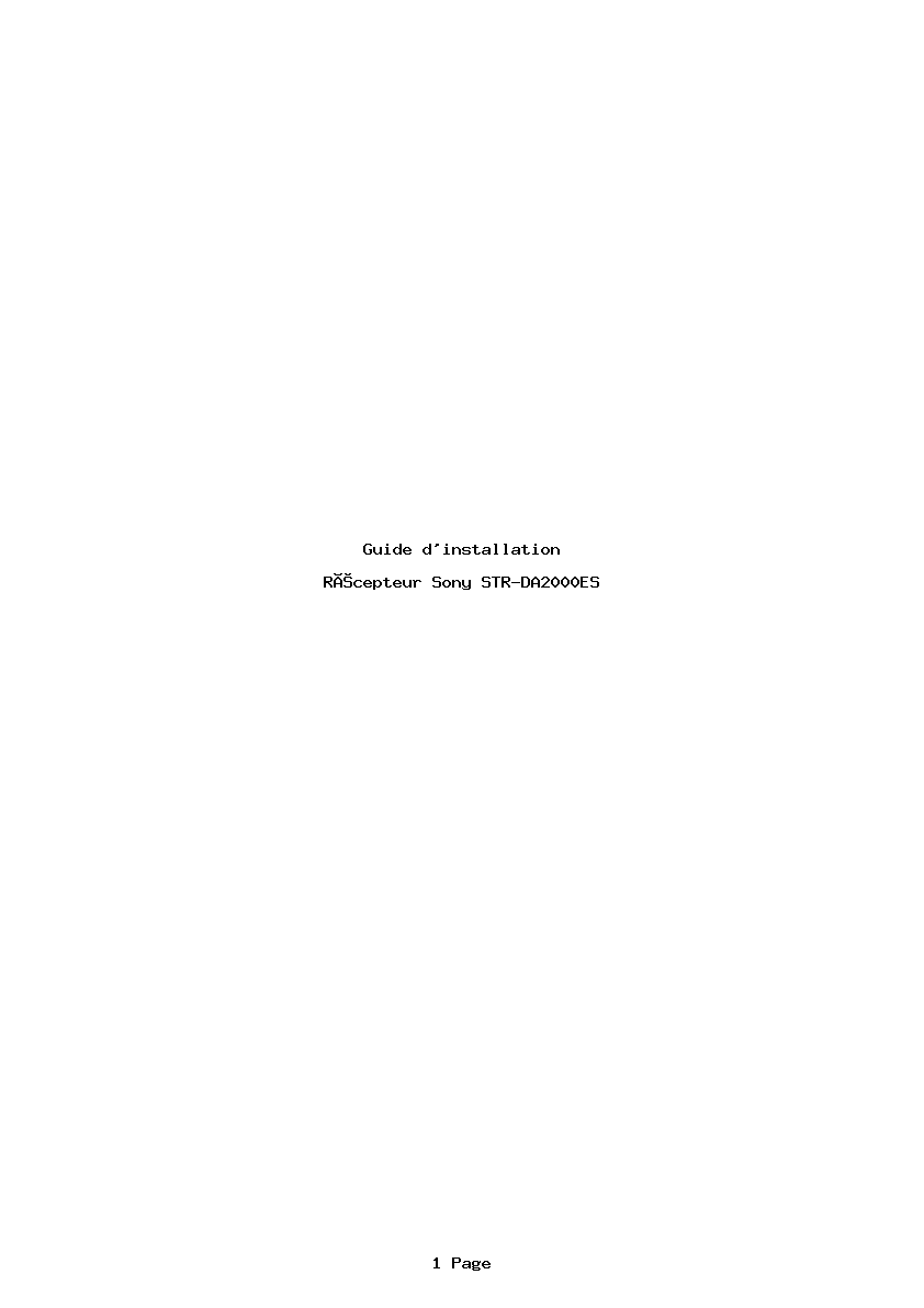 Page 1 de la notice Guide d'installation Sony STR-DA2000ES