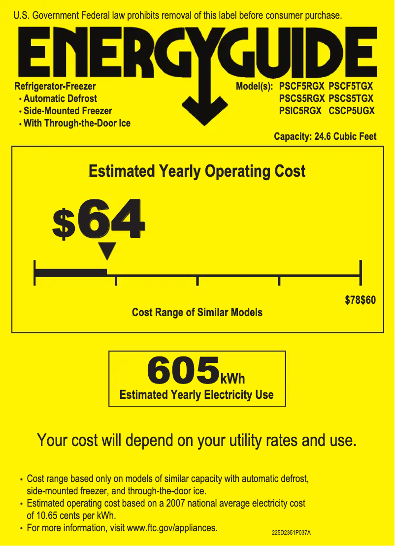 Page 1 of the manual Energy Label GE Profile PSCF5RGXCC