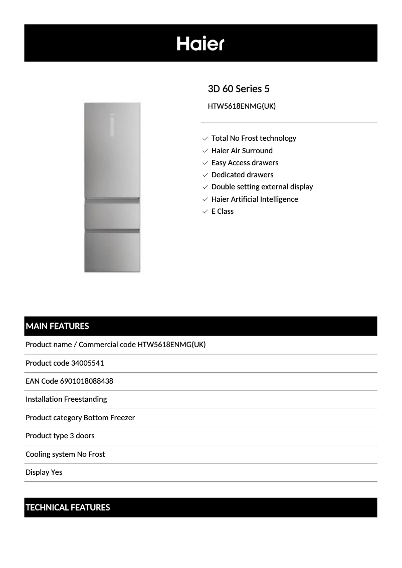 Página 1 del manual Ficha técnica Haier 34005541