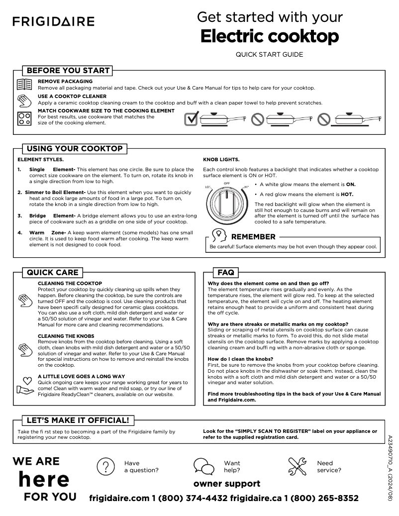 Page 1 de la notice Guide de démarrage rapide Frigidaire PCCE3080AF