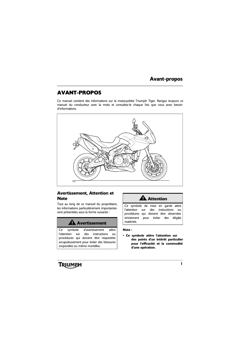 Página 1 del manual Manual de usuario Triumph Tiger 1050 (2007)