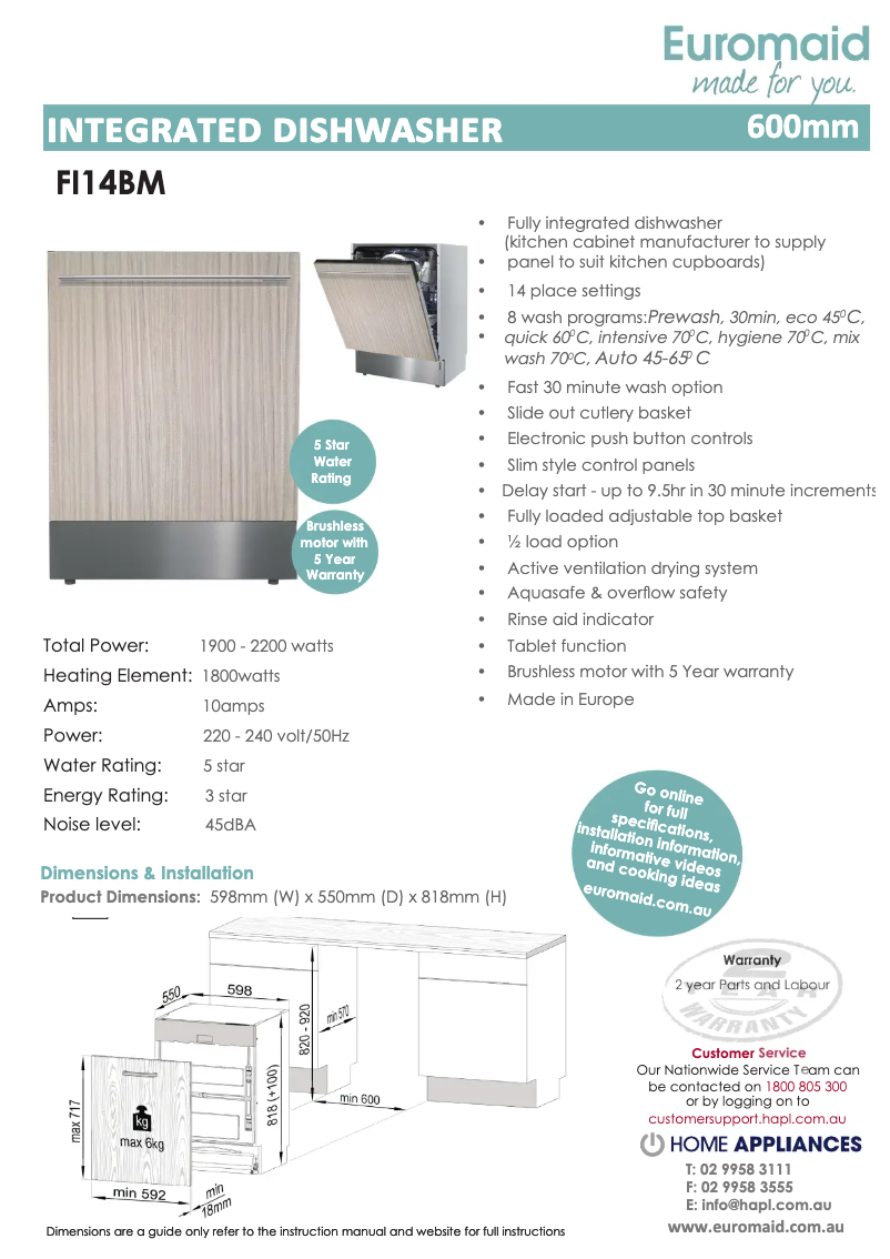 Page 1 de la notice Fiche technique Euromaid FI14BM