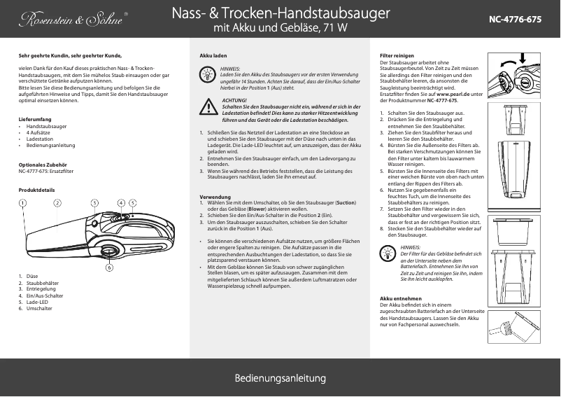 Page 1 de la notice Manuel utilisateur Rosenstein & Söhne NC-4776-675